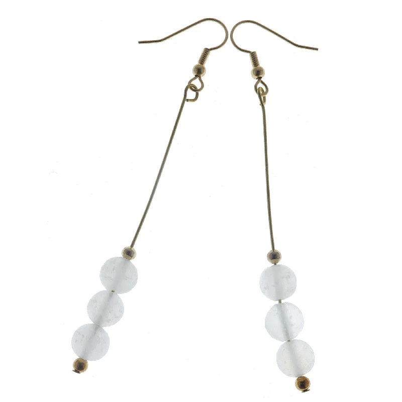 art deco earrings for women -Selenite Earrings Radiant White Beads Long Gold