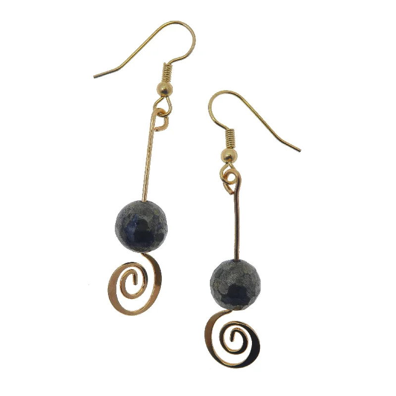 multi-layer earrings for women -Pyrite Earrings Spiral of Higher Thoughts Faceted Stone