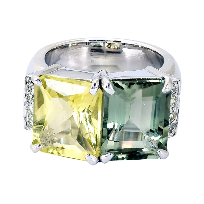 stackable rings for weddings -Ring- Lemon Quartz, Green Quartz and Diamond