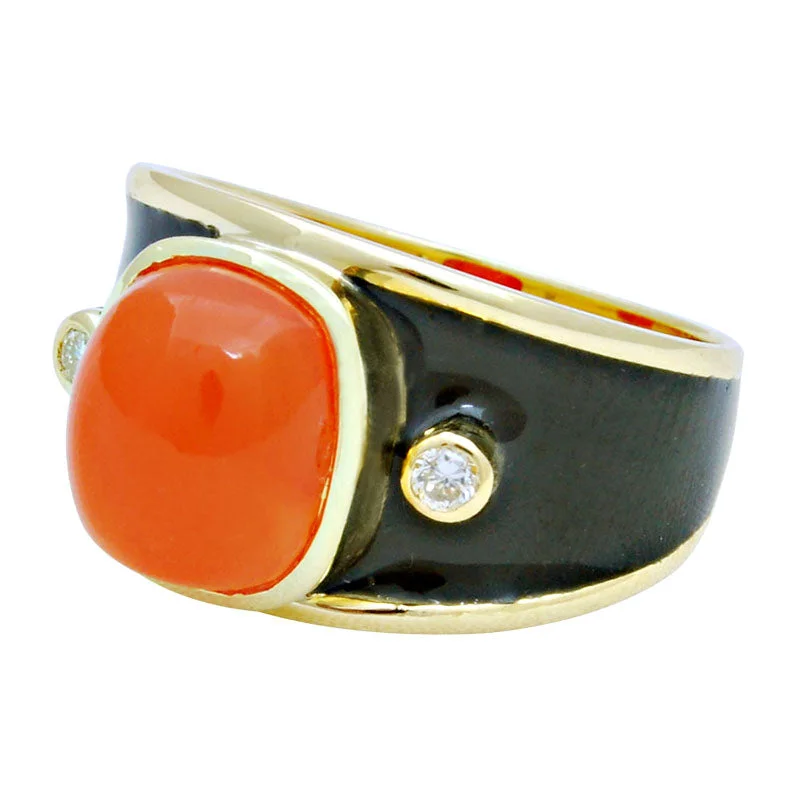 wedding bands for women -Ring-Cornelian and Diamond (Enamel)