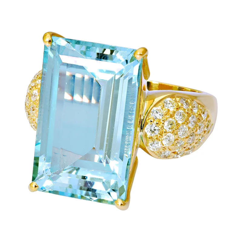 stackable rings for women -Ring-Aquamarine and Diamond