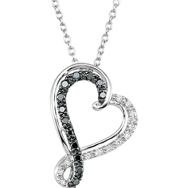 wedding necklaces for women -Sterling Silver 1/5 CTW Black & White Diamond Heart 18" Necklace