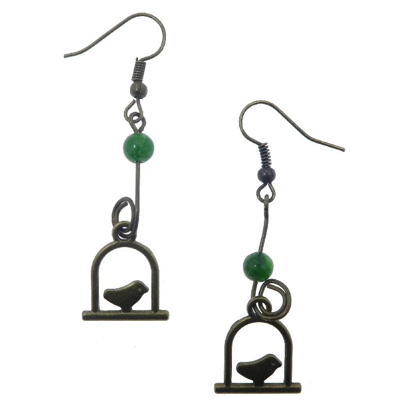 silver earrings for women -Diopside Earrings Song Birds Green Healing Crystal