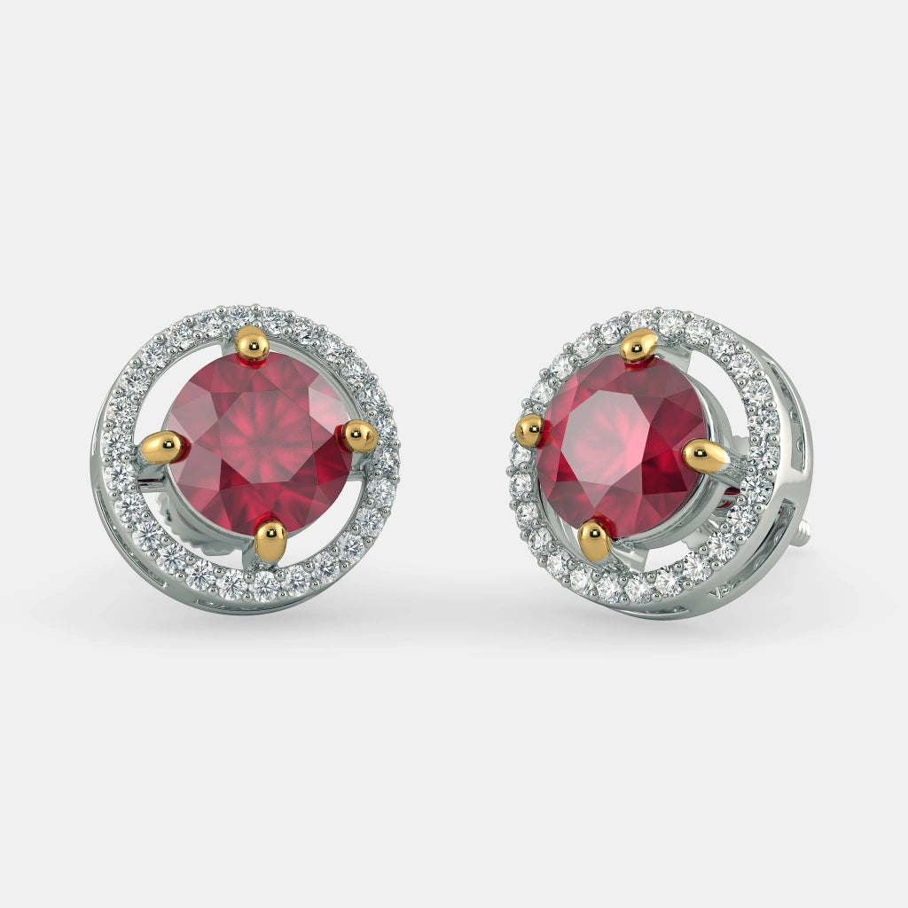 crystal drop earrings for women -RUBY STUD EARRINGS - 925 SILVER