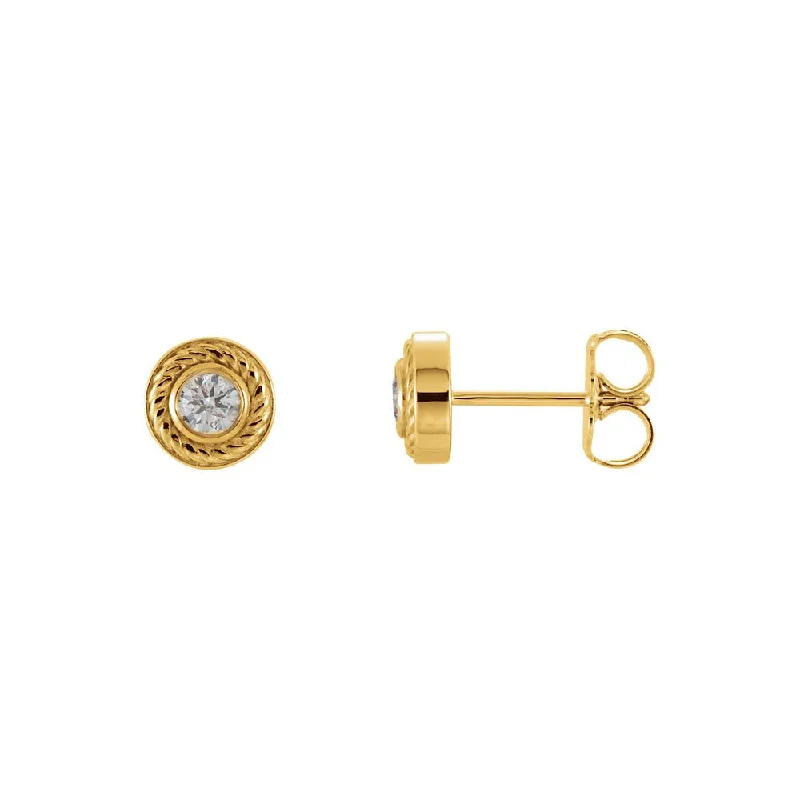 glamorous earrings for women -1/5 Cttw Diamond Bezel Set Rope Stud Earrings in 14k Yellow Gold