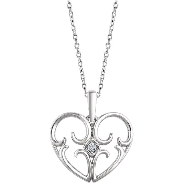 bridesmaid necklaces for women -Sterling Silver .03 CT Diamond Heart 18" Necklace