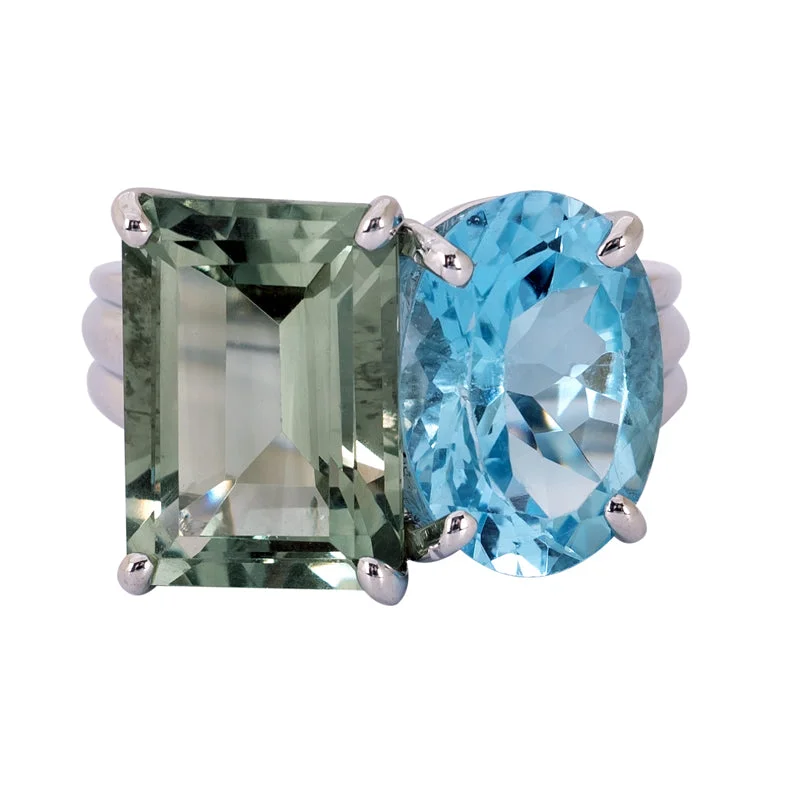 unique wedding rings for women -Ring- Blue Topaz and Green Quartz