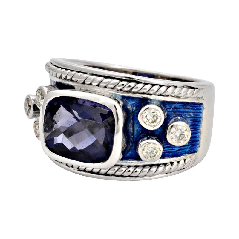 custom diamond rings for women -Ring-Iolite and Diamond (Enamel)