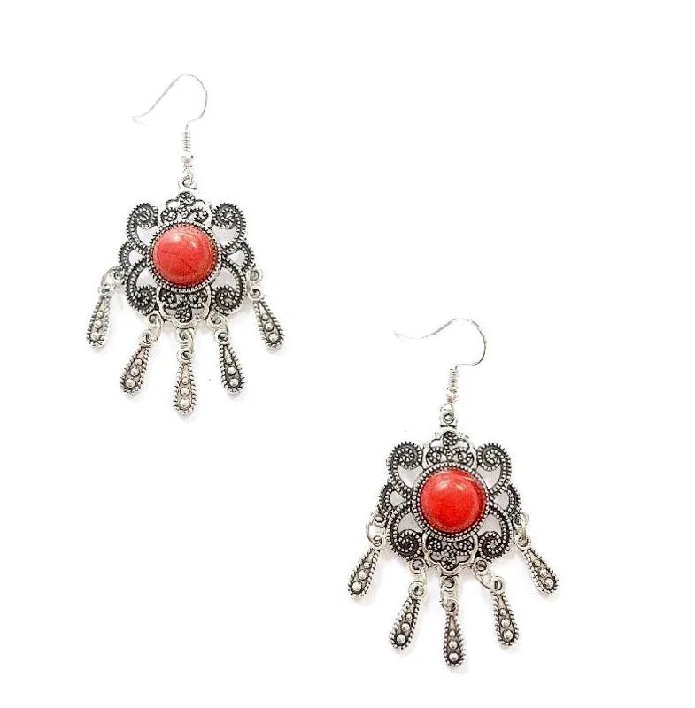 stud earrings for women -Red & Silver Boho Senses Earrings