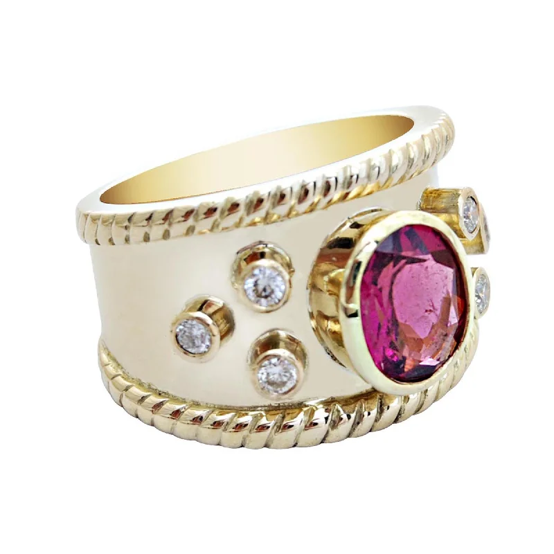 romantic rings for women -Ring-Rubellite and Diamond