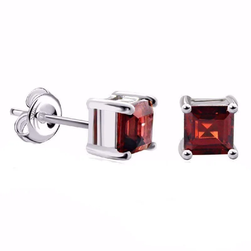 bridal earrings for women -Royal Garnet Princess Cut 0.5 CT Genuine IOBI Precious Gems Stud Earrings