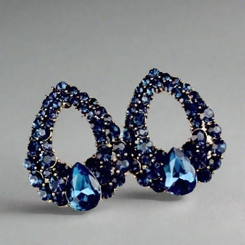 simple stud earrings for women -Alluring Sapphire Blue Austrian Gold Plated Cocktail Rhinestone Earrings for Woman