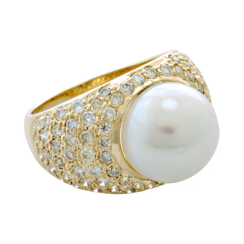 birthstone wedding rings for women -Ring-Pearl and Diamond