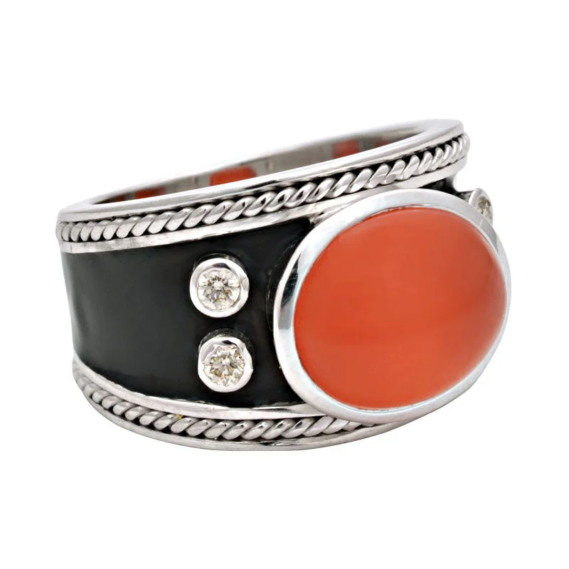 romantic rings for women -Ring-Cornelian and Diamond (Enamel)