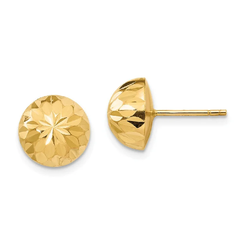 trendy crystal earrings for women -9mm Diamond-cut Half-Ball Post Earrings in 14k Yellow Gold