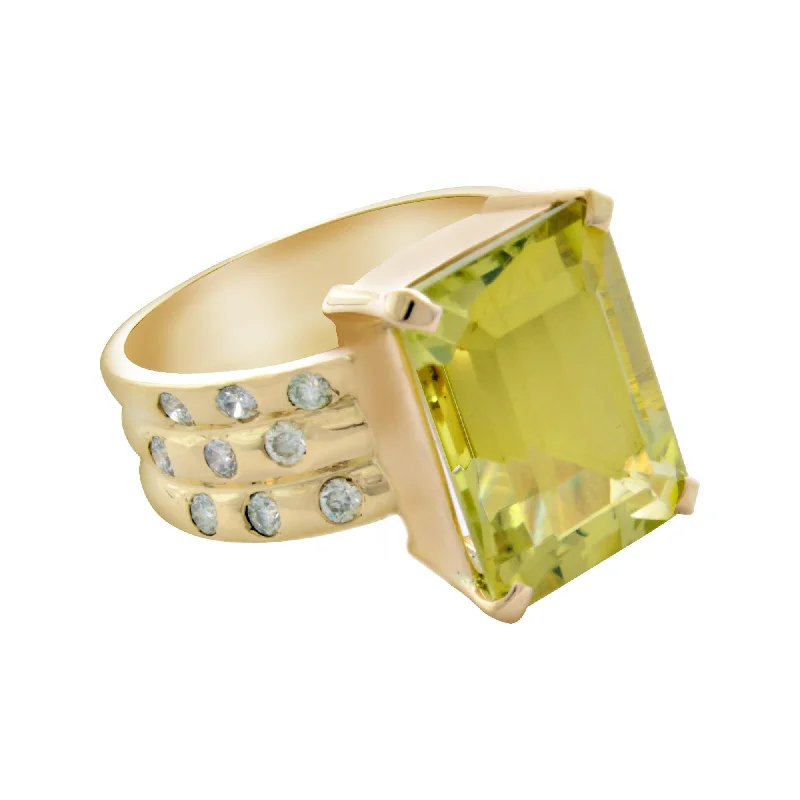 luxury rings for women -Ring-Lemon Quartz and Diamond