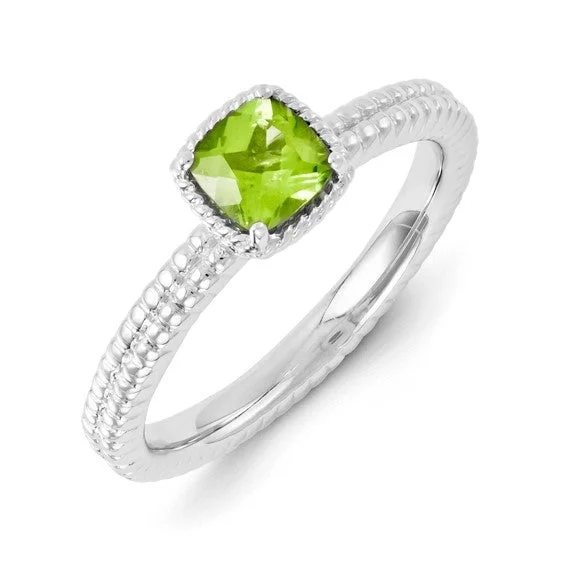 diamond necklaces for women -Sterling Silver Stackable Expressions Cushion Peridot Ring