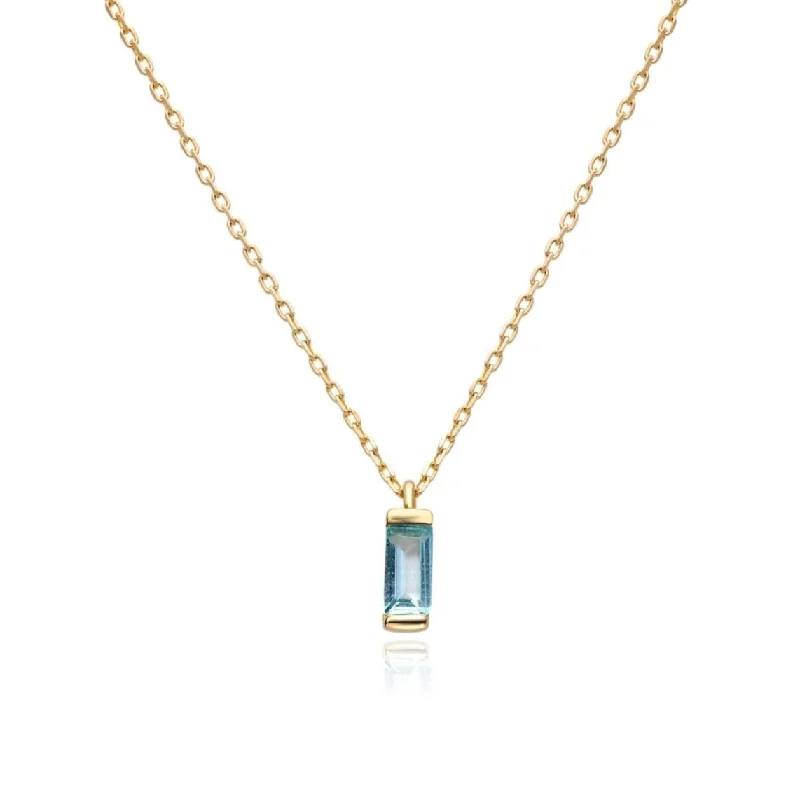 simple gold necklaces for women -Blue Topaz Baguette Pendant Necklace