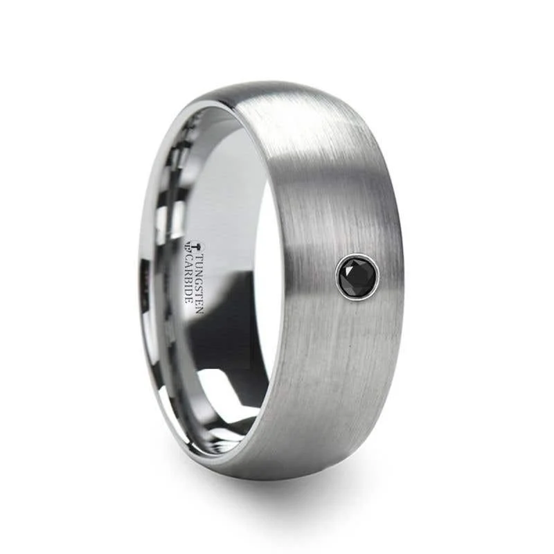 chic necklaces for women -Thorsten PERSEID Tungsten Carbide Brushed Finish Domed Ring with Black Diamond - 6mm & 8mm