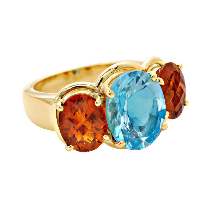 round-cut rings for women -Ring-Blue Topaz and Citrine