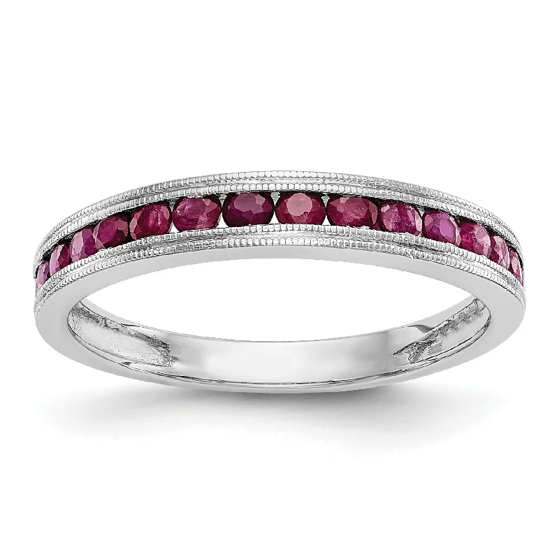 classic pearl necklaces for women -14k White Gold Ruby Milgrain Channel Set Anniversary Band