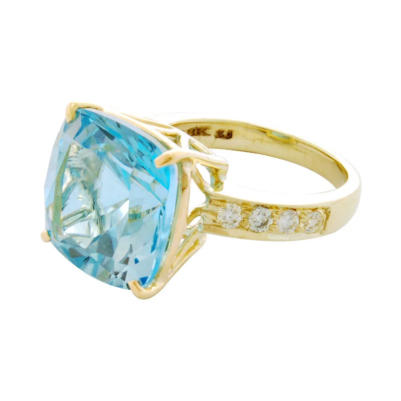 solitaire diamond rings for women -Ring-Blue Topaz and Diamond