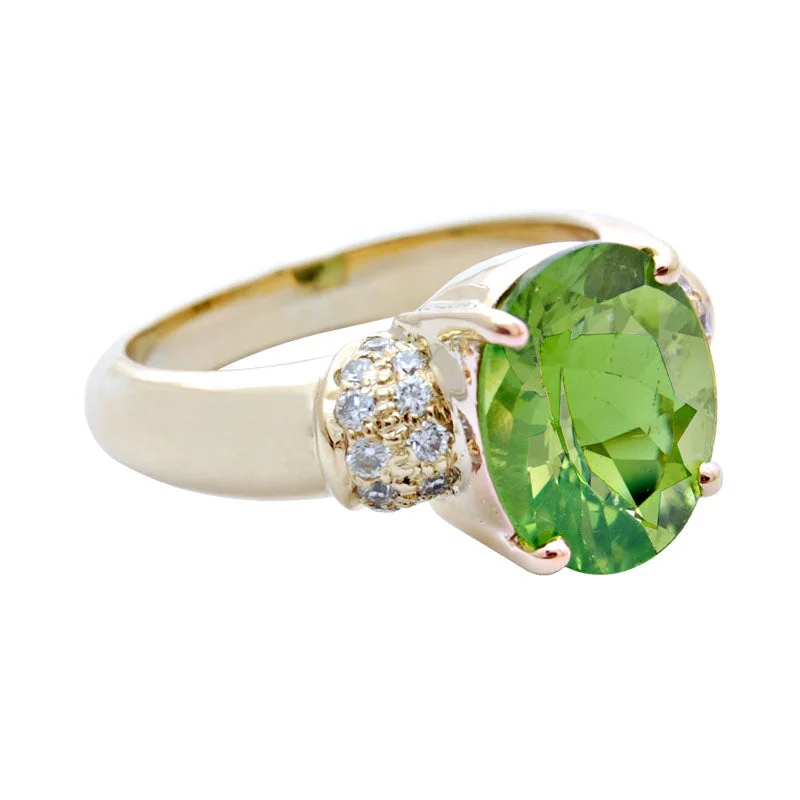 custom wedding bands for women -Ring-Peridot and Diamond