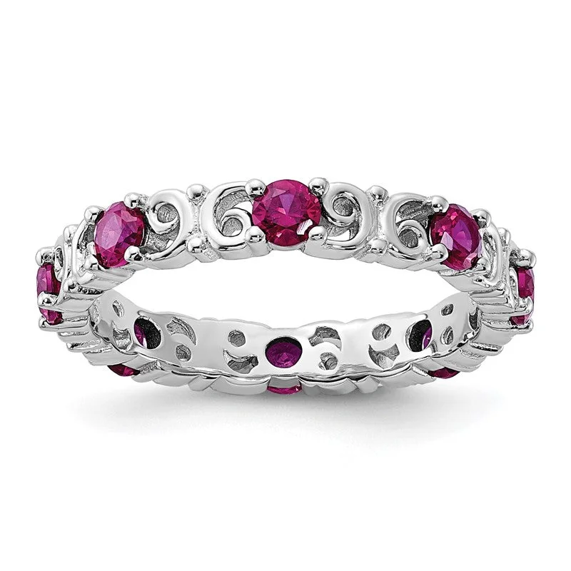 charm necklaces for women -Sterling Silver Stackable Expressions Created Ruby Filigree Ring