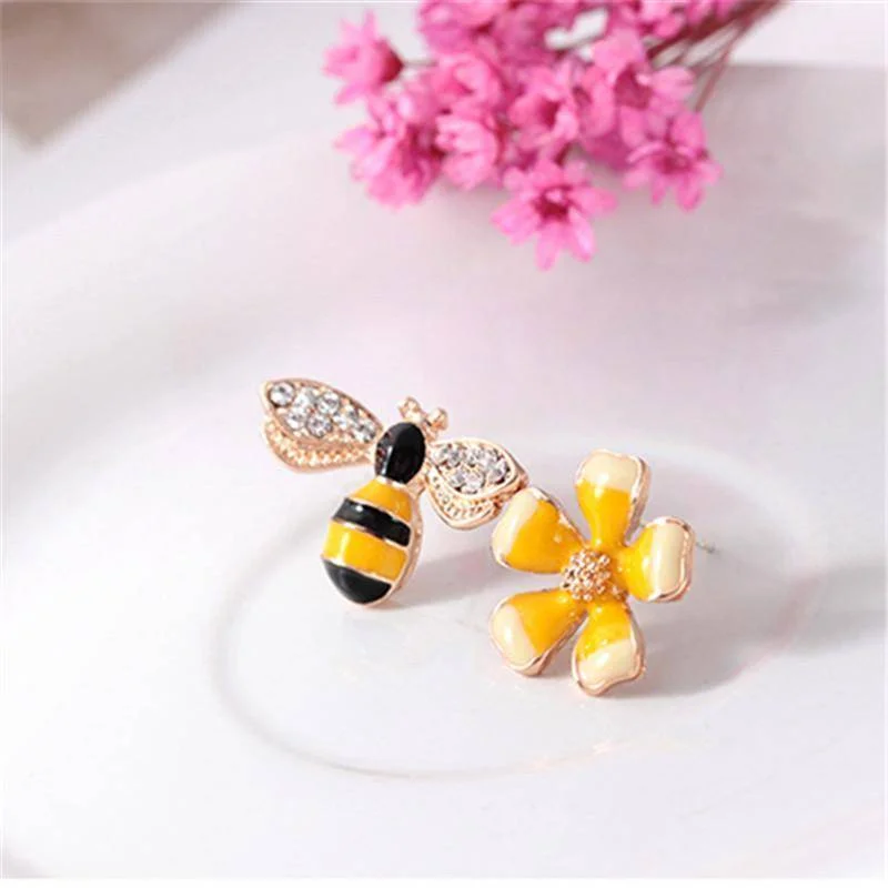 sparkling hoop earrings for women -Bees & Blossoms Asymmetrical Earrings