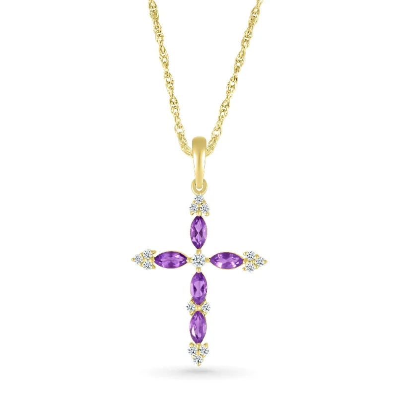 minimalist gold necklaces for women -Dainty Amethyst and White Sapphire Cross Pendant