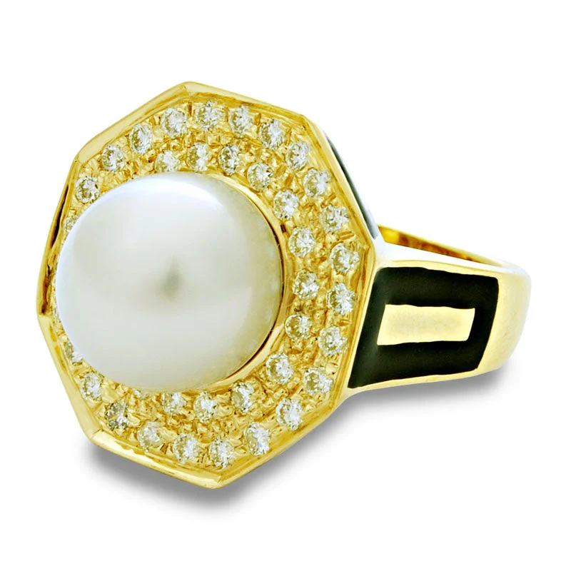 silver wedding rings for women -Ring-South Sea Pearl and Diamond (Enamel)