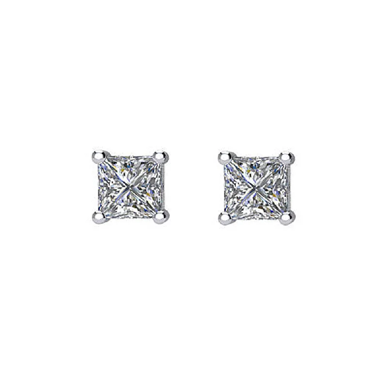 custom name earrings for women -Princess Cut Diamond (G-H, SI2-SI3) Stud Earrings in 14k White Gold