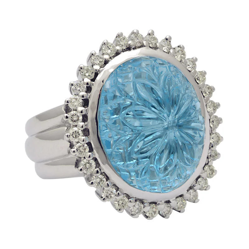 silver wedding rings for women -Ring-Blue Topaz and Diamond