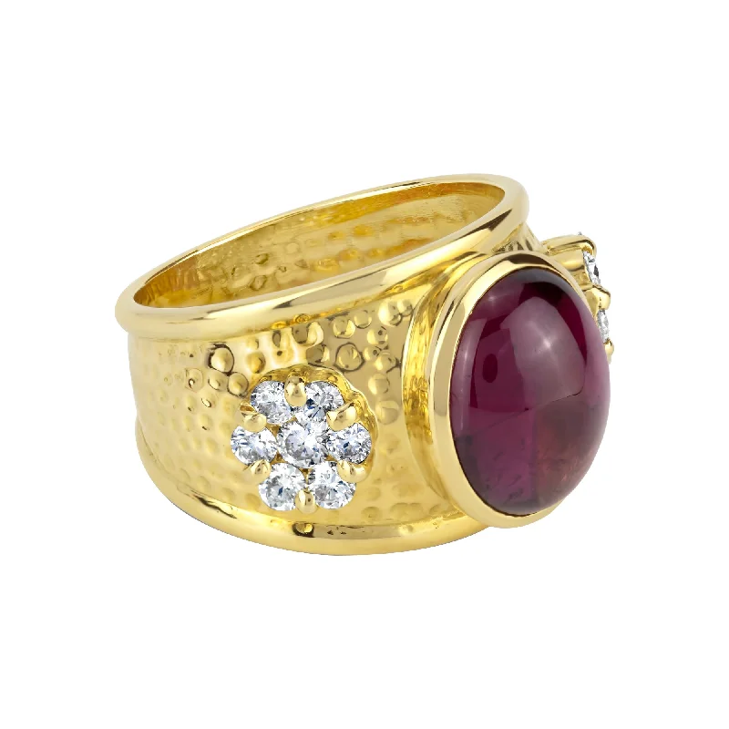 gemstone rings for women -Ring- Rubellite And Diamond