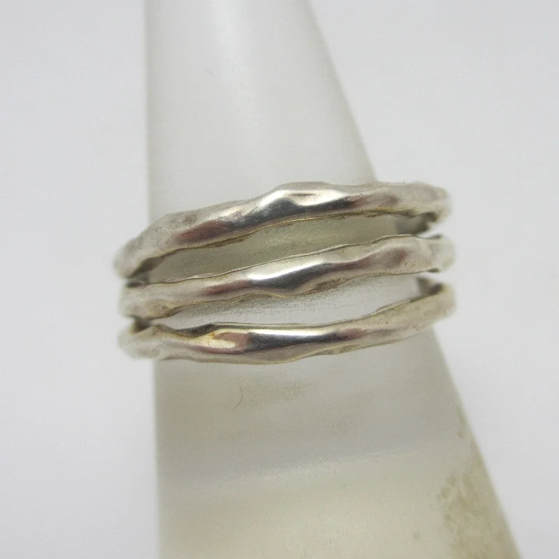 wedding rings for women -Triple Band Sterling Silver Ring Vintage c1980