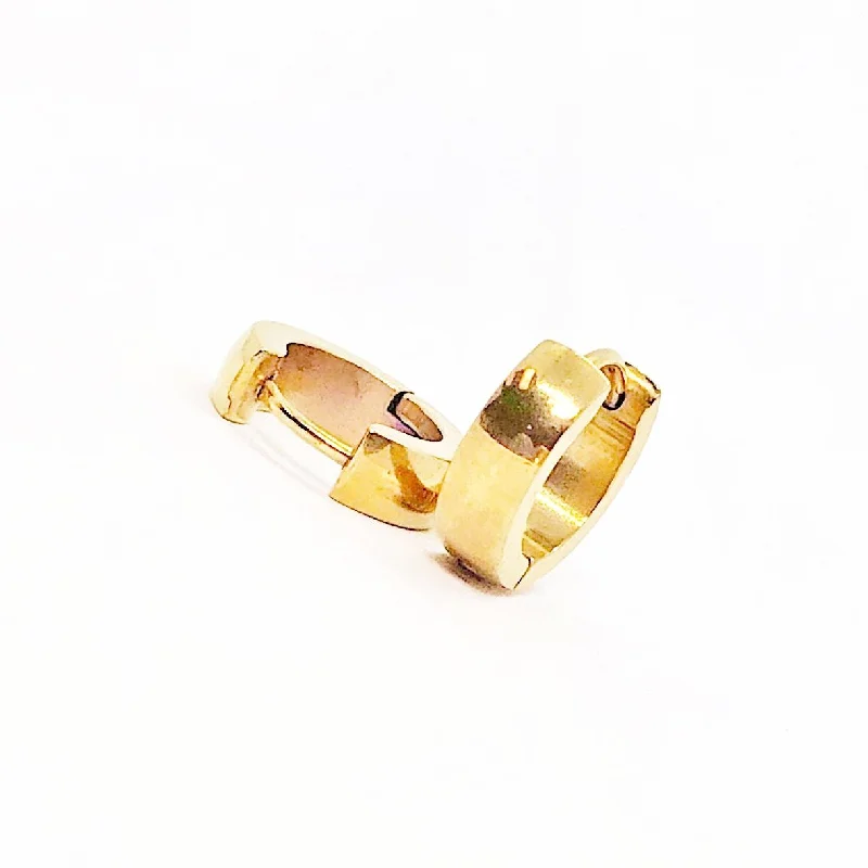 wedding drop earrings for women -Rounded Gold Stainless Steel Huggie Hoop Earrings - For Men or Women