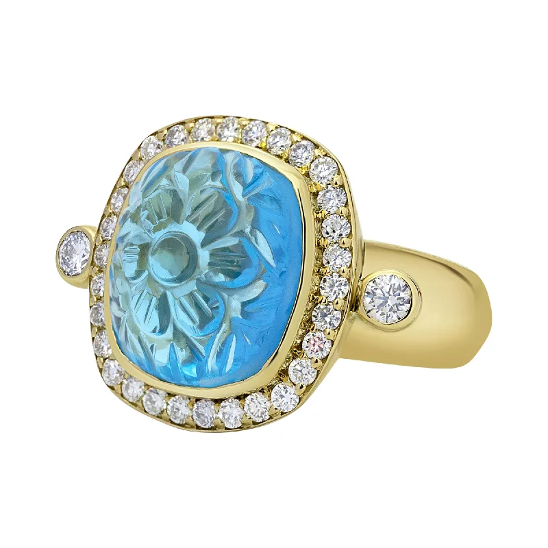 art deco rings for women -Ring - Blue Topaz And Diamond