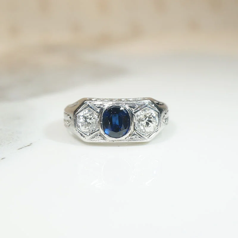 fashion rings for women -Remarkable Sapphire & Old Mine Diamond Edwardian Ring