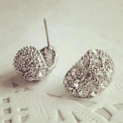 gold earrings for women -Clam Shell Crystal Encrusted Textured Scoop Stud Earrings For Woman