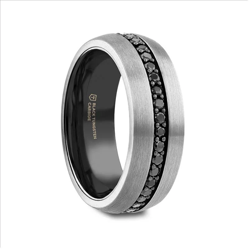 adjustable chain necklaces for women -Thorsten PILOT Gunmetal Tungsten Ring with Black Sapphires - 8mm