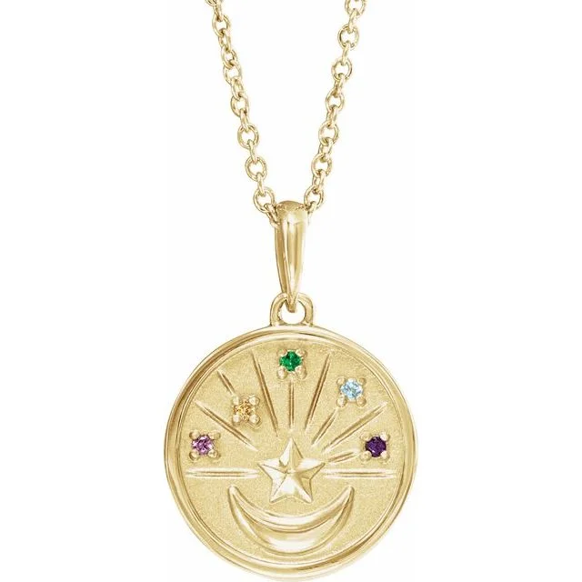 romantic gold necklaces for women -14K Yellow Gold Petite Multi-Gemstone Celestial Coin 18" Necklace