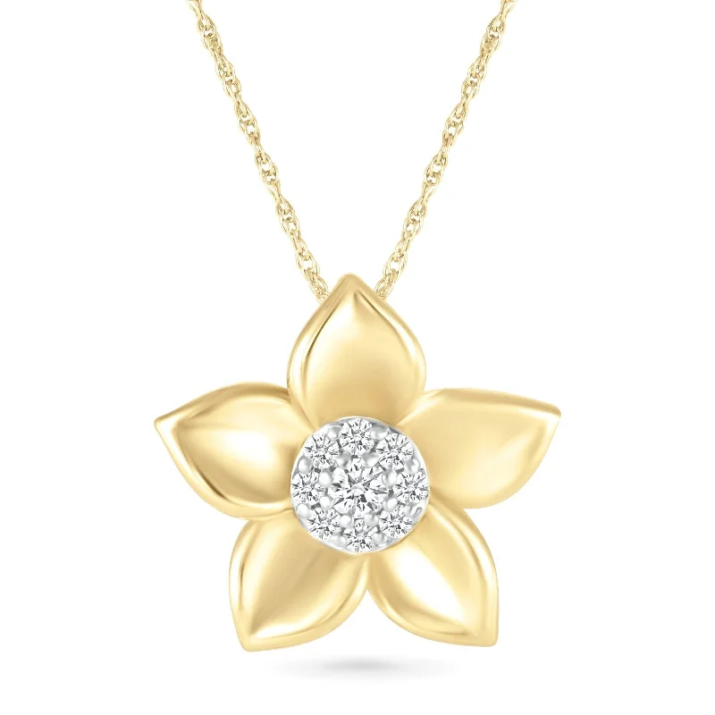 adjustable necklaces for women -Diamond Pave Center Flower Pendant with Five Gold Petals