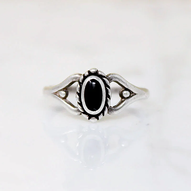 bold rings for women -Pretty Little Onyx & Sterling Silver Ring