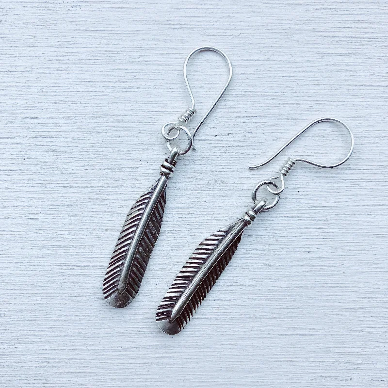 silver stud earrings for women -TRIBAL FEATHER EARRINGS