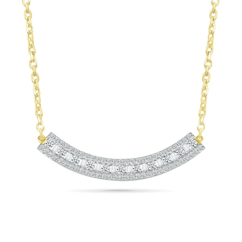 handmade necklaces for women -Round and Emerald Cut Diamond Curved Necklace