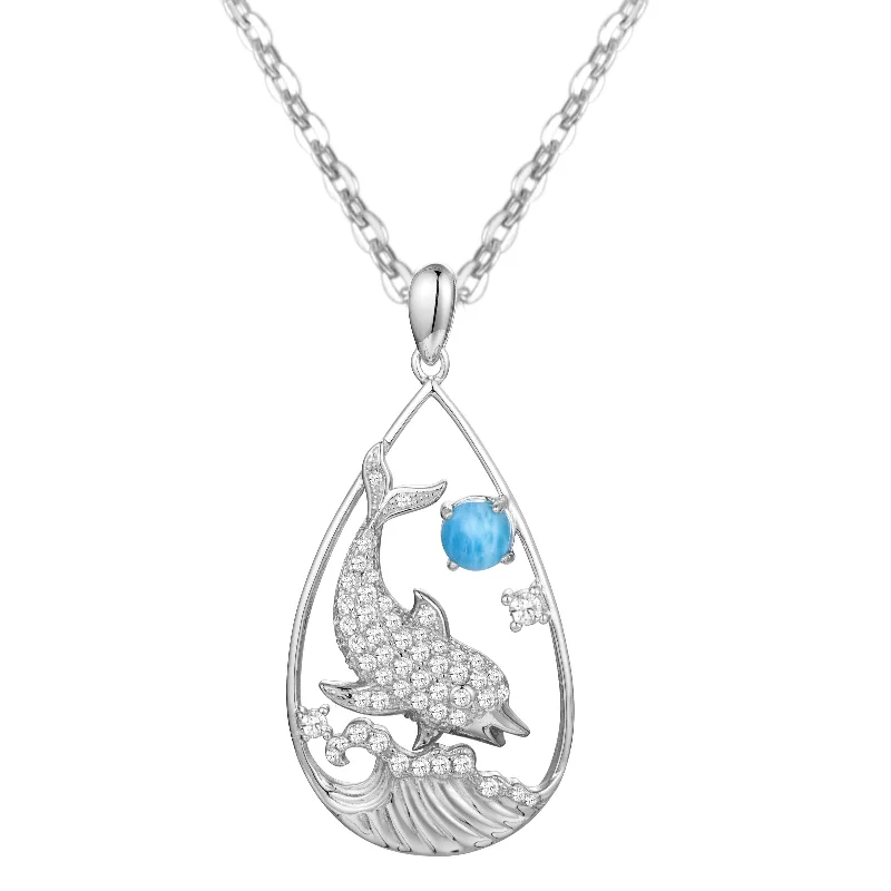 statement necklaces for women -Larimar Nai'a Dolphin Teardrop Pendant by Alamea