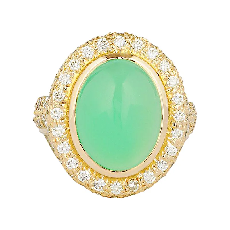 birthstone rings for women -Ring - Chrysoprase and Diamond