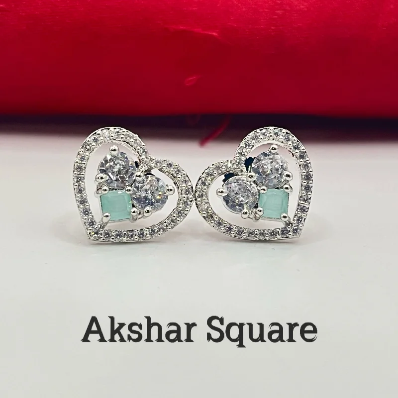 custom crystal earrings for women -Rhodium CZ Stud Earrings