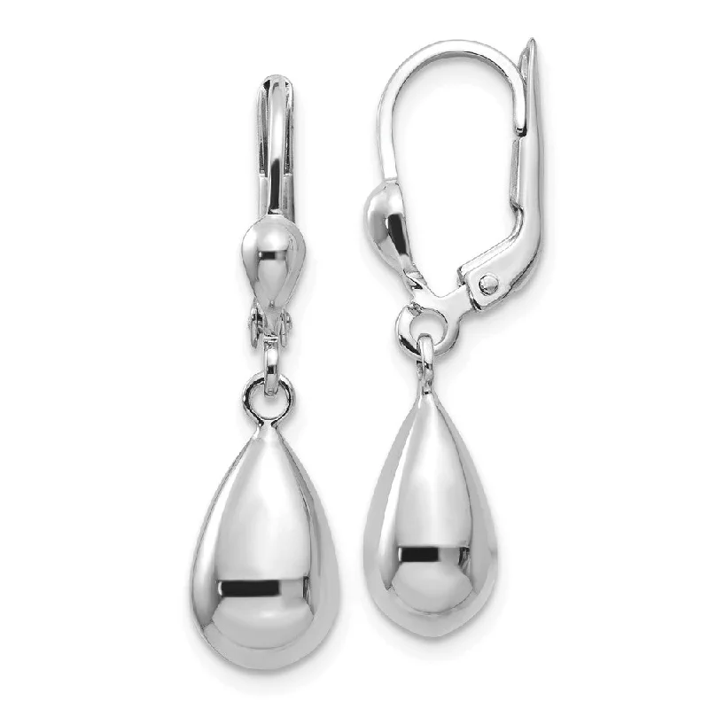 elegant pearl earrings for women -Polished 3D Teardrop Lever Back Earrings in 14k White Gold