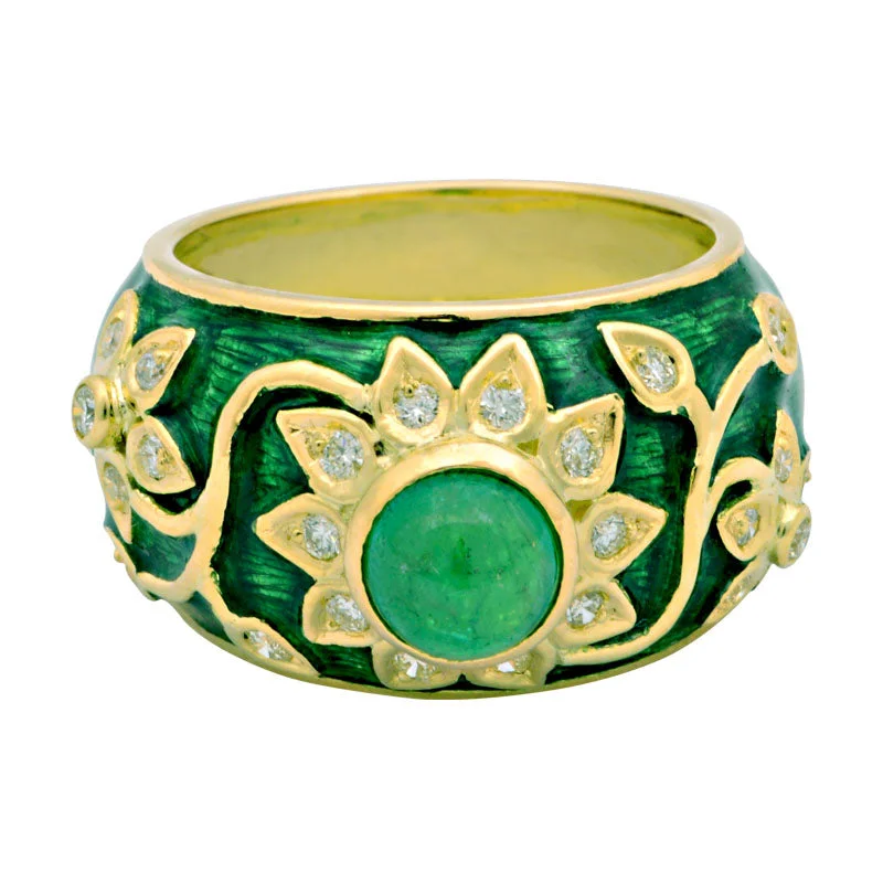 statement wedding rings for women -Ring-Emerald and Diamond (Enamel)